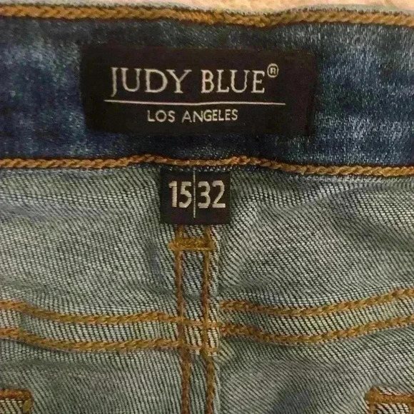 Judy Blue Womens 15/32 (Actual 38x29.5) Slim Fit Destroyed Blue Jeans Bootcut - Picture 3 of 6